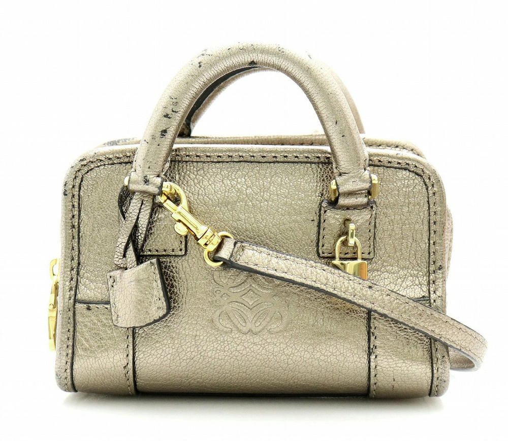 Loewe Amazona Clutch Pochette Crossbody Bag Leather Metallic Khaki Green